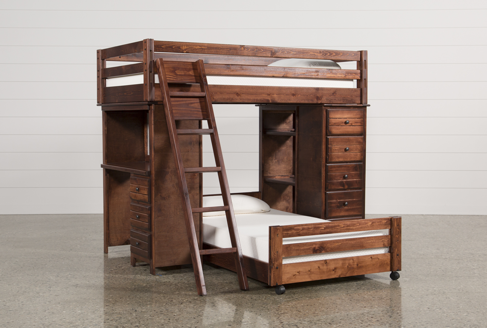 pine bunk bed with desk