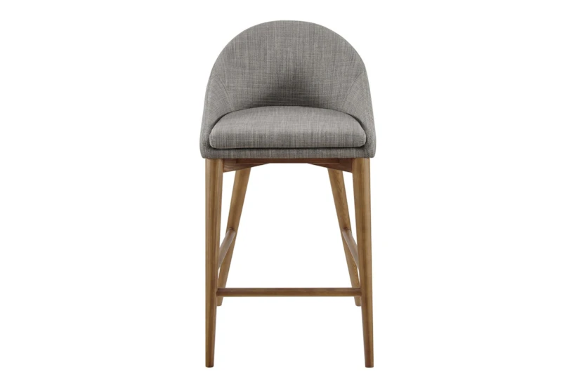 Grey Contract Grade Mid-Century Modern Curved Back 26" Counter Height Stool With Walnut Legs - 360