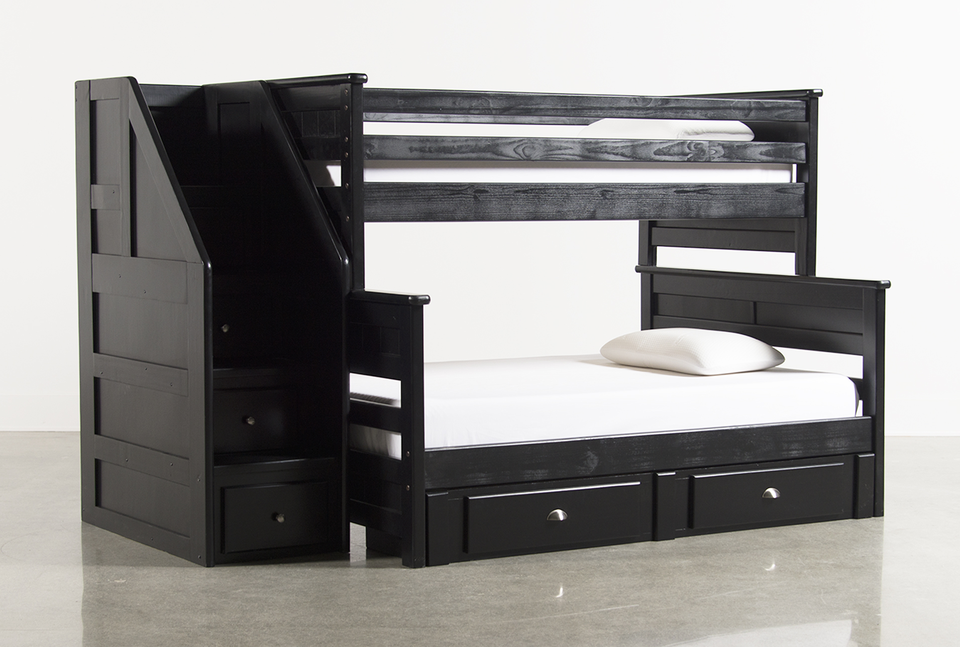 twin full bunk bed with stairs