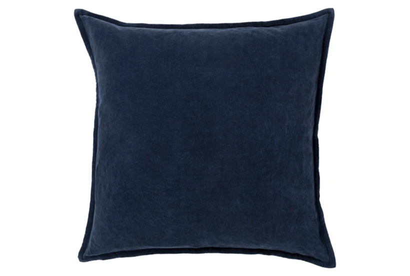 18x18 Deep Navy Blue Cotton Velvet Flange Edge Throw Pillow - 360