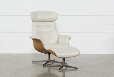 Amala Bone Leather Reclining Swivel Chair With Adjustable Headrest And Ottoman