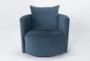 Twirl Blue Velvet 37" Fabric Swivel Barrel Accent Chair