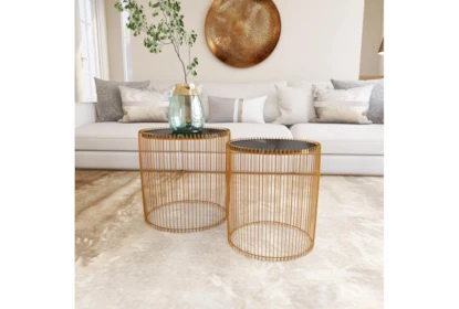 Gold Wire Of Tables-Set Black | Spaces 2 Glass Living Accent And