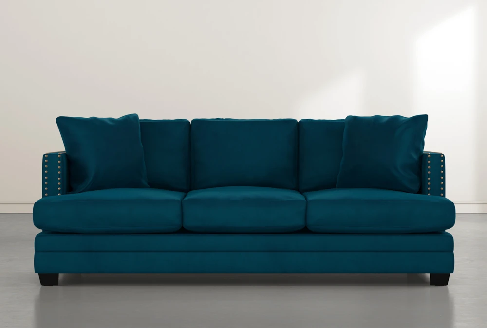 Kiara Ii 90 Teal Blue Velvet Sofa Living Spaces