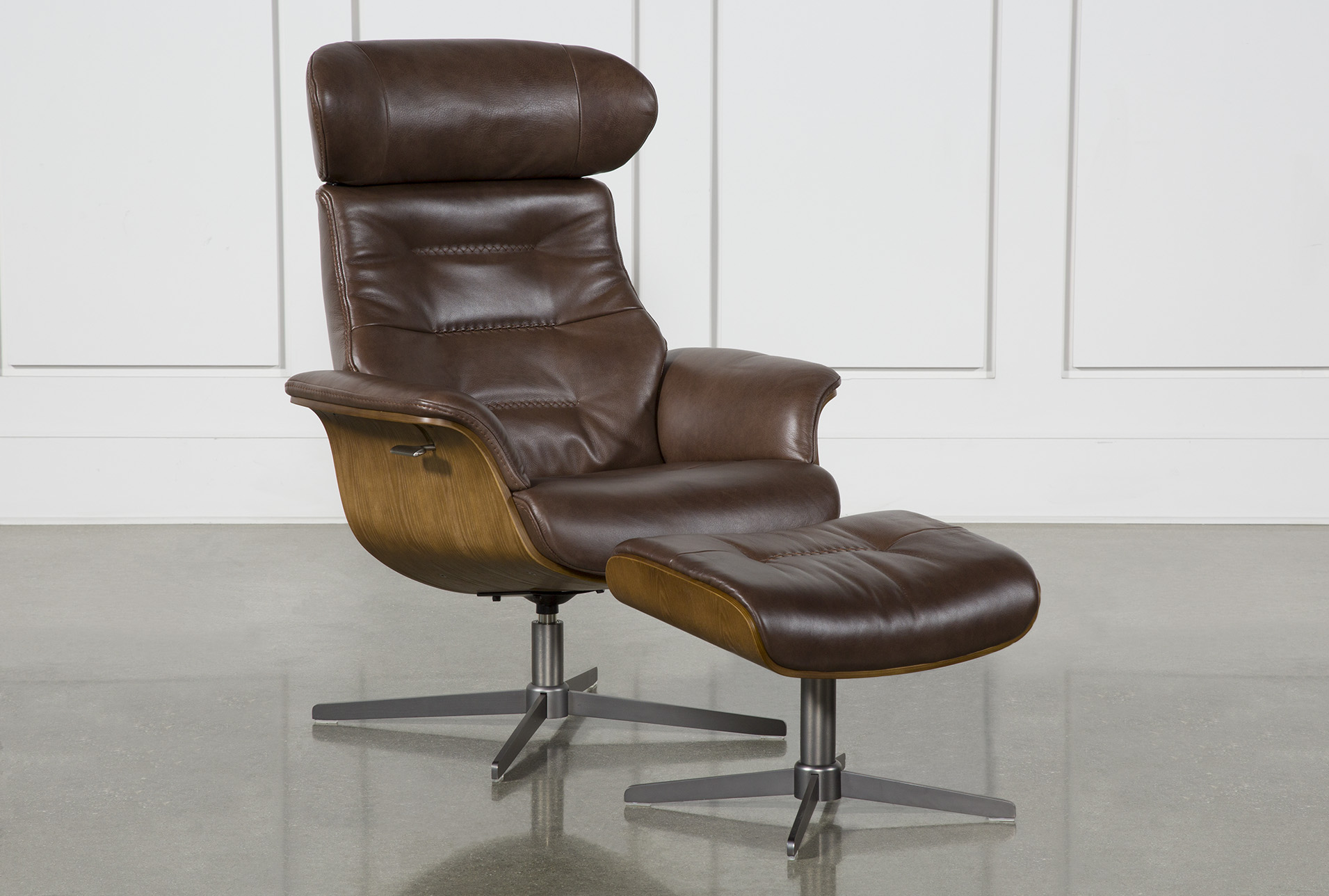 246957 Brown Leather Chair And Ottoman Set Signature 01 
