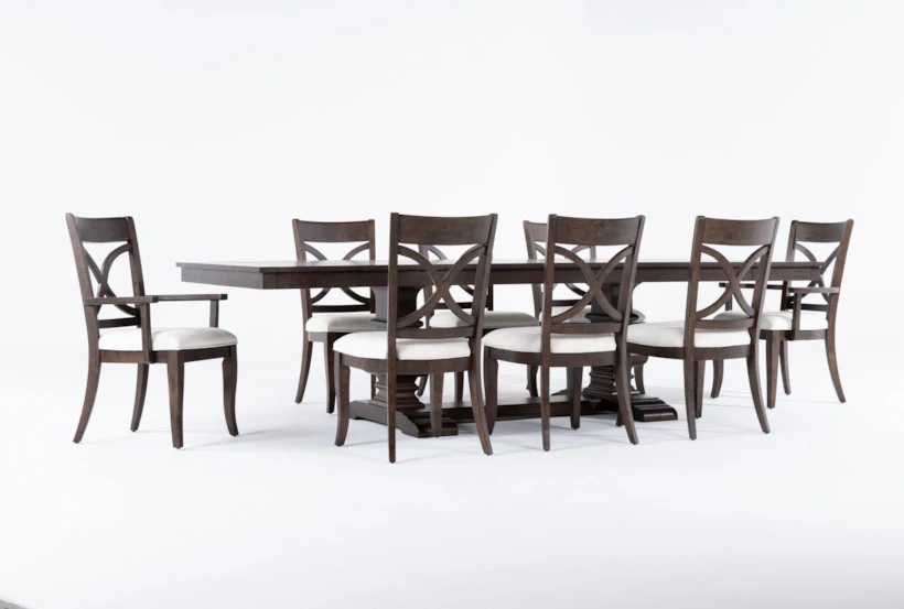 Sorensen Brown Wood 86-114" Extendable Pedestal Dining With Side Chair + Arm Chair Set For 8 - 360