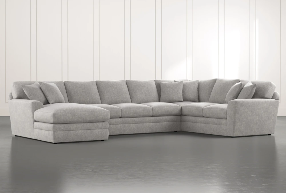 grey sectional with chaise and ottoman        <h3 class=