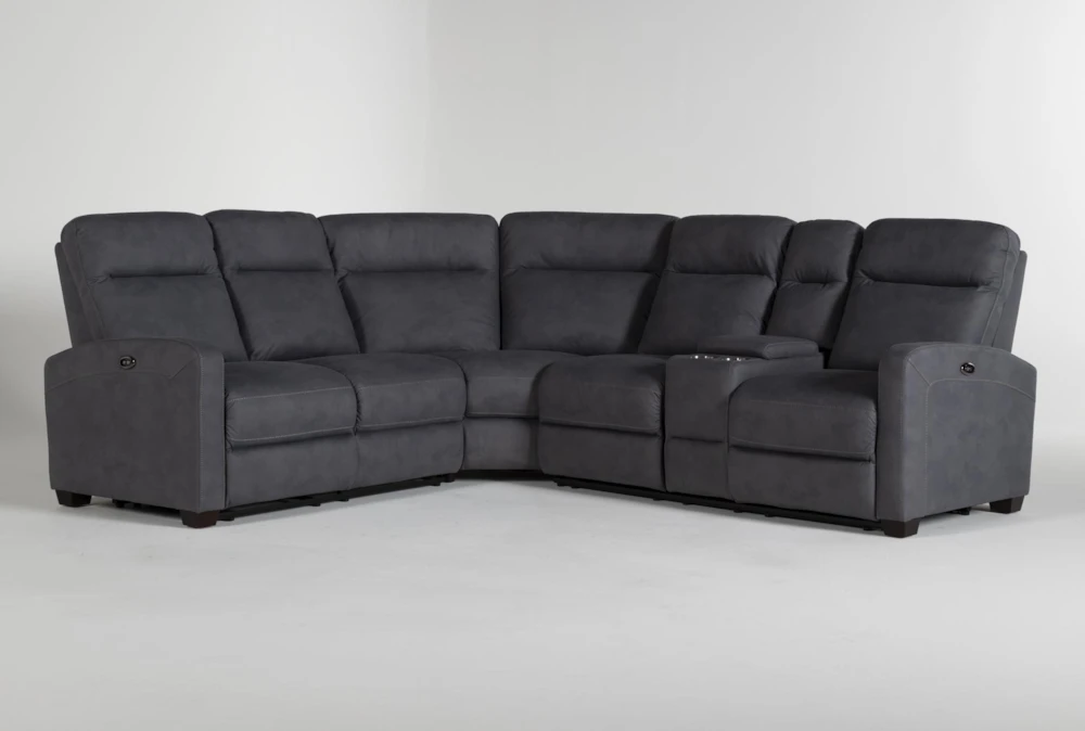 Jarrell Blue Grey 101" 3 Piece Power Reclining Sectional with Right Arm Facing Console Loveseat with USB
