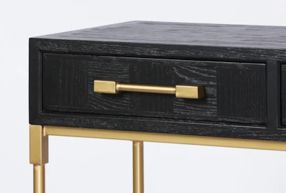 Modern Black Oak Sofa Table With Gold Legs