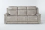 Serena Taupe Leather 87" Power Reclining Sofa with Power Headrest, Lumbar & USB - Signature