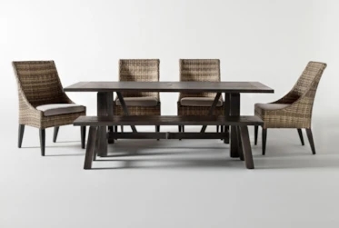 Panama Outdoor Rectangle 6 Piece Dining Set With Bench And Capri II Chairs