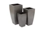 Tapered Rectangular Gray Iron Planters Set Of 3 - Front
