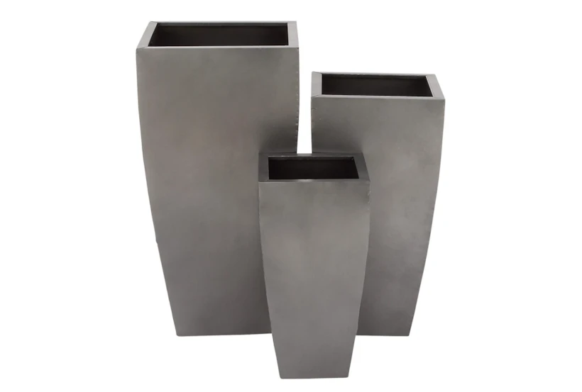 Tapered Rectangular Gray Iron Planters Set Of 3 - 360