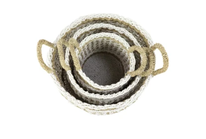 Brown 18 Inch Plastic Rope Basket Set Of 3