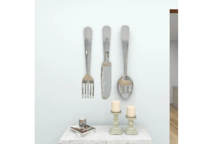 35 Inch Silver Metal Wall Decor Utensils Set Of 3