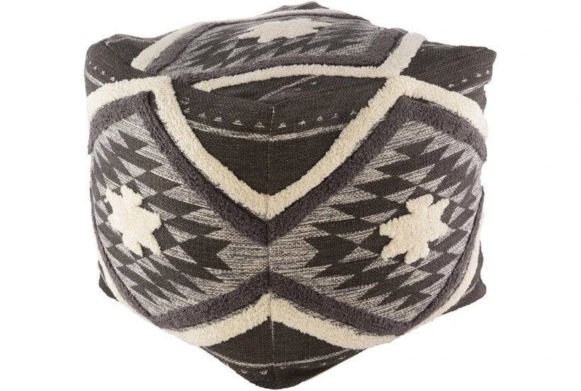 Pouf-Dark Brown Aztec Shag - 360