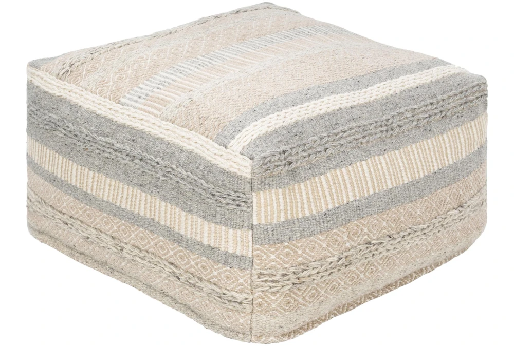 Pouf-Grey Beige Stripe