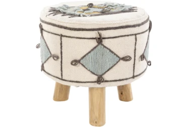 12 Inch White Blue + Mustard Southwest Accent Stool