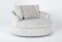 Cambrie Fuzzy White Fabric Curved Swivel Cuddler Chair - Side
