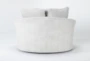 Cambrie Fuzzy White Fabric Curved Swivel Cuddler Chair - Side