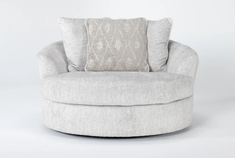 Cambrie Fuzzy White Fabric Curved Swivel Cuddler Chair - 360