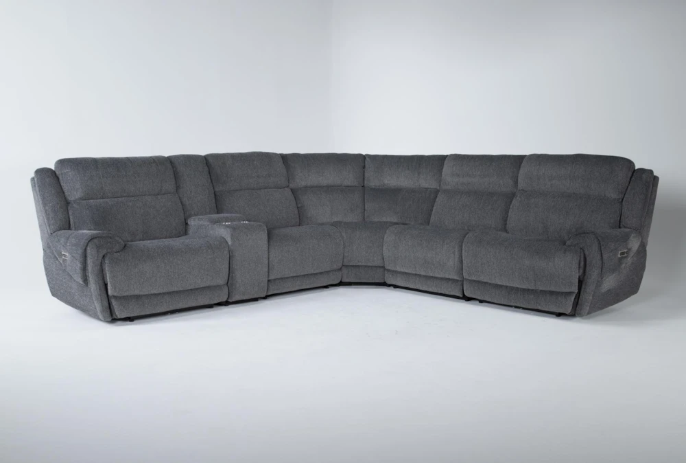 Terence Graphite 138" 6 Piece Power Reclining Modular Sectional with Power Headrest & USB