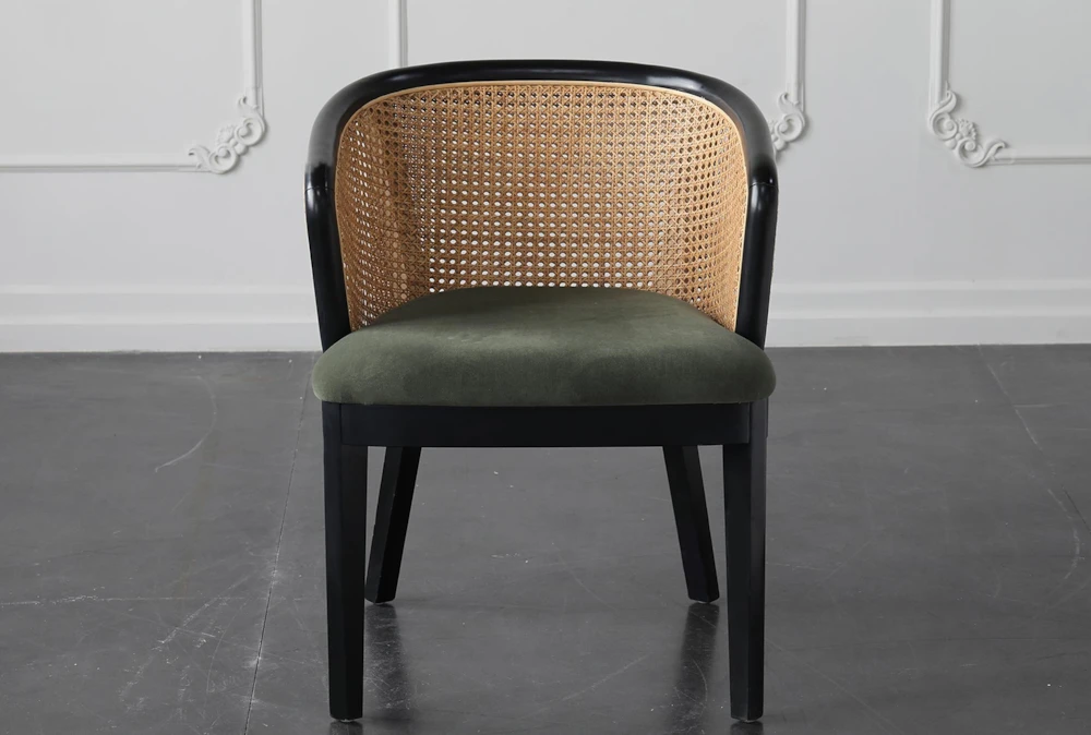 Green Velvet With Rattan Back Dining Chair | Living Spaces