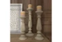 Brown Wood Turned Candlestick Holders-Set Of 3 - Room