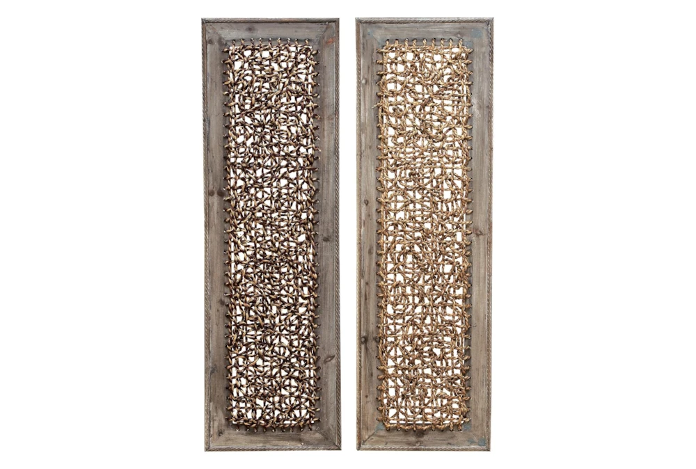Wood Framed Seagrass Wall Panel-Set Of 2