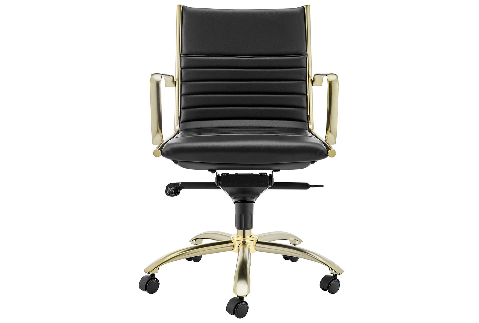 Copenhagen Black Faux Leather And Gold Low Back Armless Desk Chair
