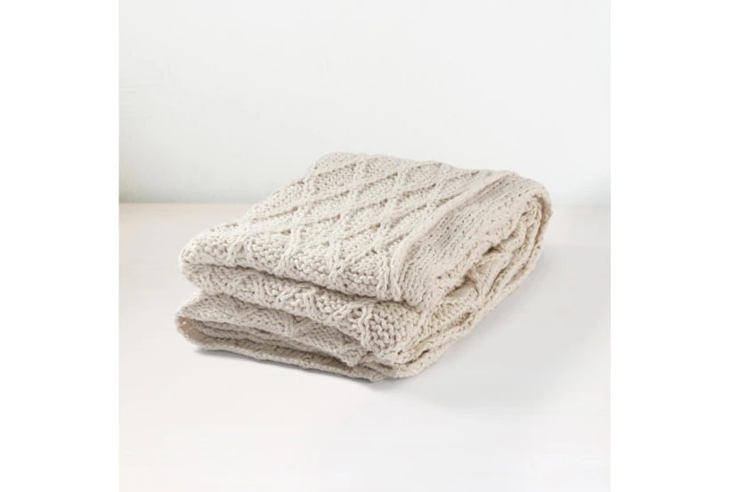 50X70 Beige Diamond Sweater Knit Oversized Throw Blanket - 360