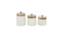 Set Of 3 Aged White Terracotta Canisters - Front