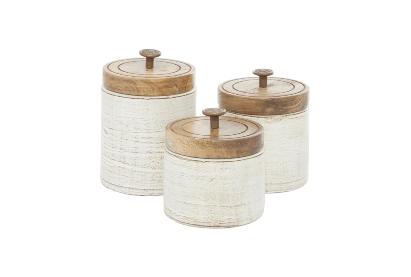 Set Of 3 Aged White Terracotta Canisters - 360