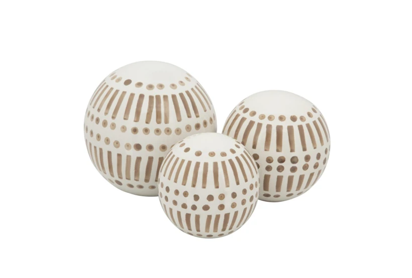 Tan + White Patterned Ceramic Orbs-Set Of 3 - 360