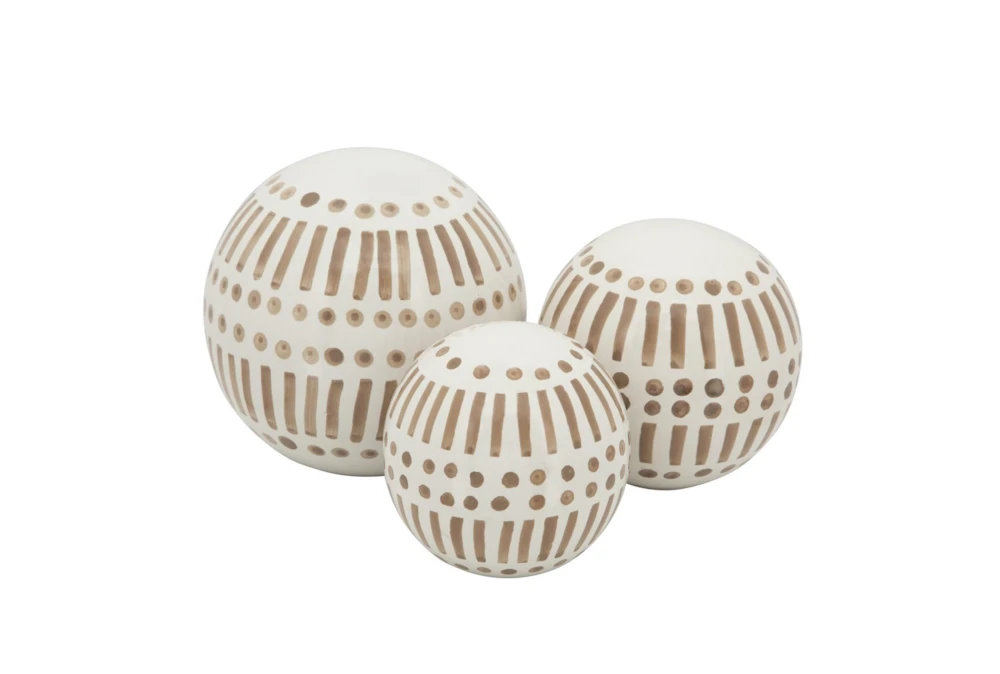 Tan + White Patterned Ceramic Orbs-Set Of 3