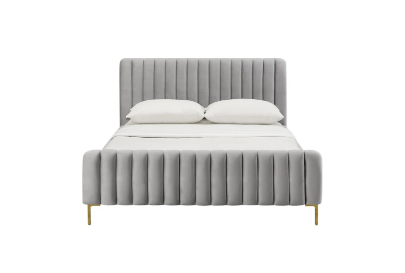 Lisette Grey Queen Velvet Upholstered Platform Bed - 360