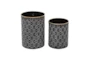 11 Inch and 9 Inch Black Metal Diamond Canister With Wood Lid Set Of 2 - Front