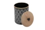 11 Inch and 9 Inch Black Metal Diamond Canister With Wood Lid Set Of 2 - Front
