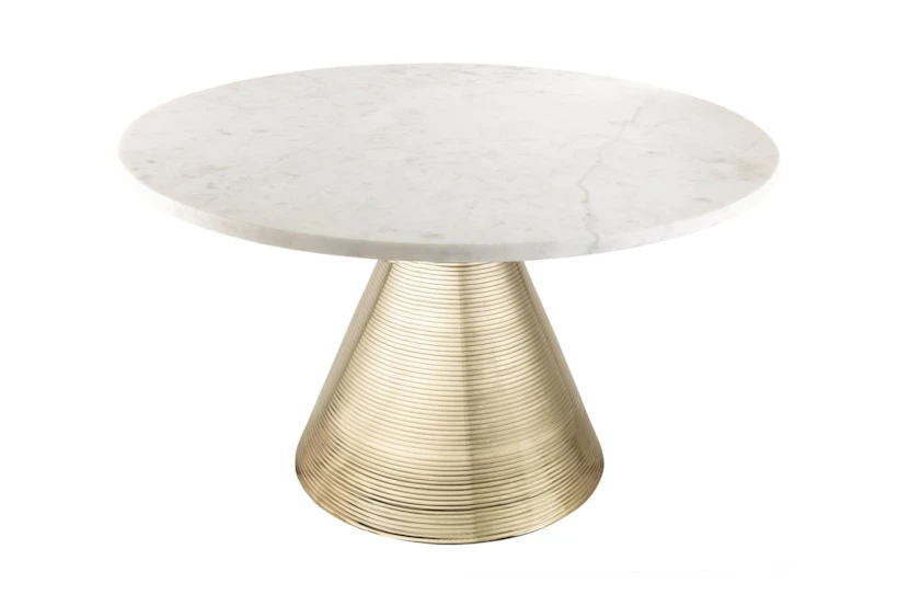 Pacha White Marble Top + Gold Base Round Coffee Table - 360