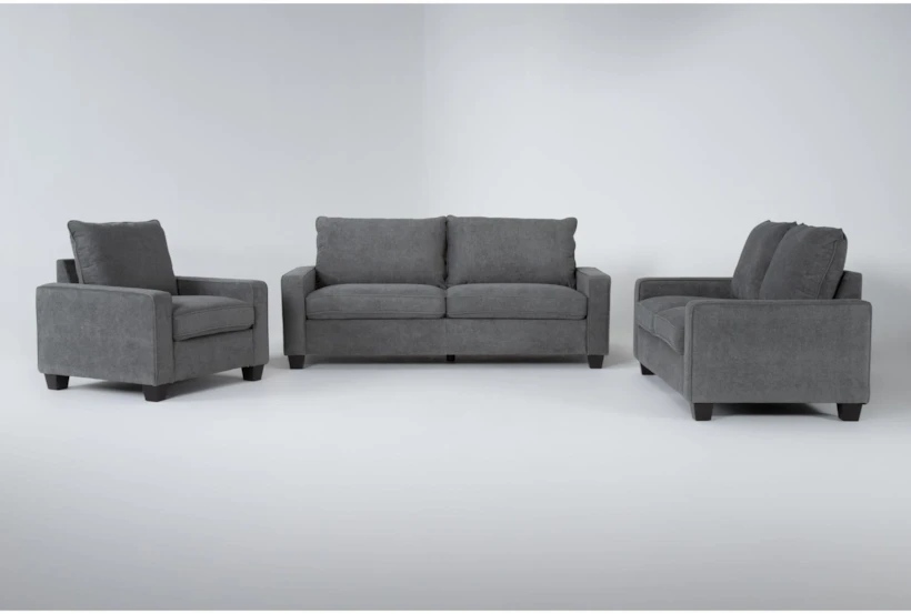 Reid Grey Fabric 3 Piece Living Room Set - 360