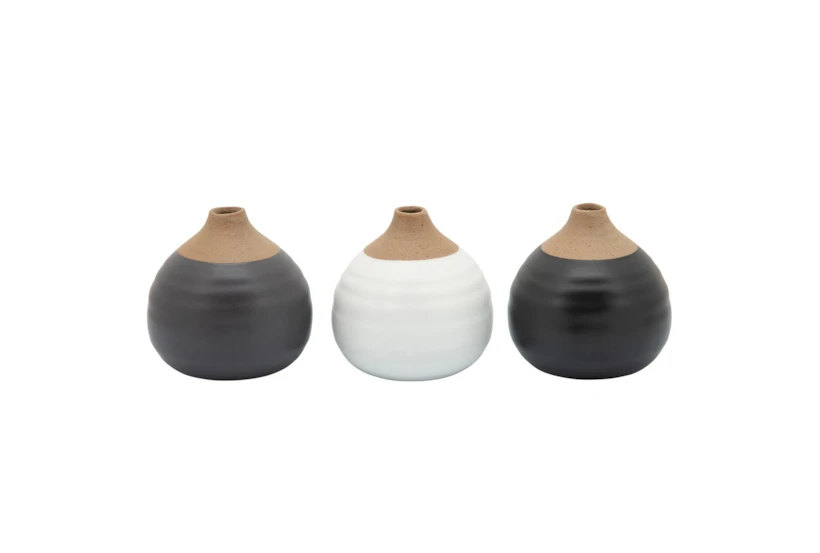 4 Inch Black, Gray, White Set of 3 Matte Bud Vases - 360