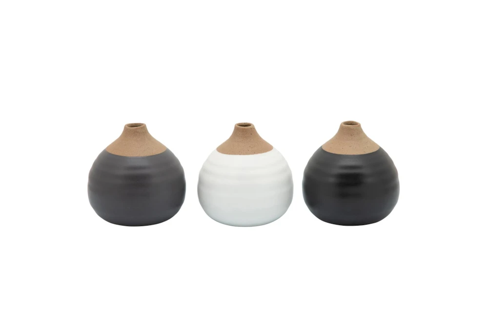 4 Inch Black, Gray, White Set of 3 Matte Bud Vases