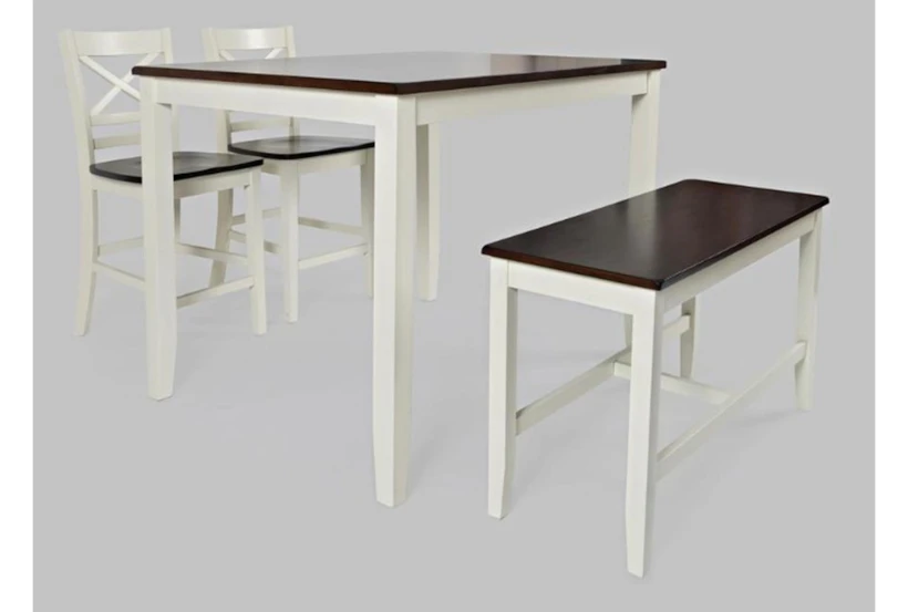 Kennedy White Rectangular Wood Two Tone 48" Kitchen Counter With Bench + Stool Set For 4 - 360