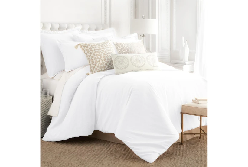 Twin Washed Linen Duvet Cover In White - 360