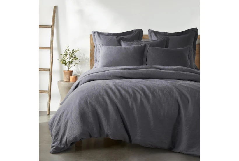 Queen Washed Linen Duvet Cover In Charcoal - 360
