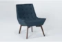 Shelly Azure Blue Fabric Tufted Chair with Coffee Legs - Side