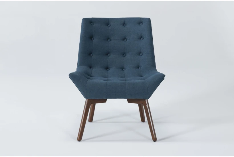 Shelly Azure Blue Fabric Tufted Chair with Coffee Legs - 360