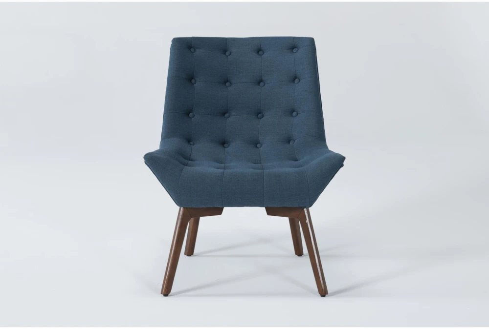 Shelly Azure Blue Fabric Tufted Chair with Coffee Legs