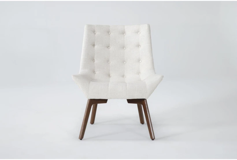 Shelly White Fabric Linen Tufted Chair with Coffee Legs - 360