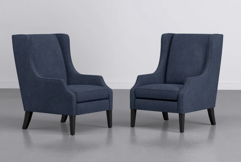 Lewis Indigo Blue 29" Fabric Wingback Accent Chair Set Of 2 - 360